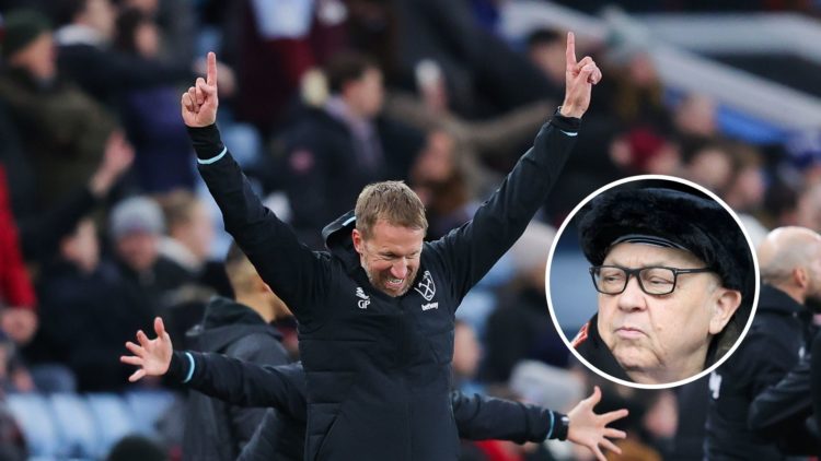 West Ham boss Graham Potter celebrates. Inset, Hammers majority owner David Sullivan.