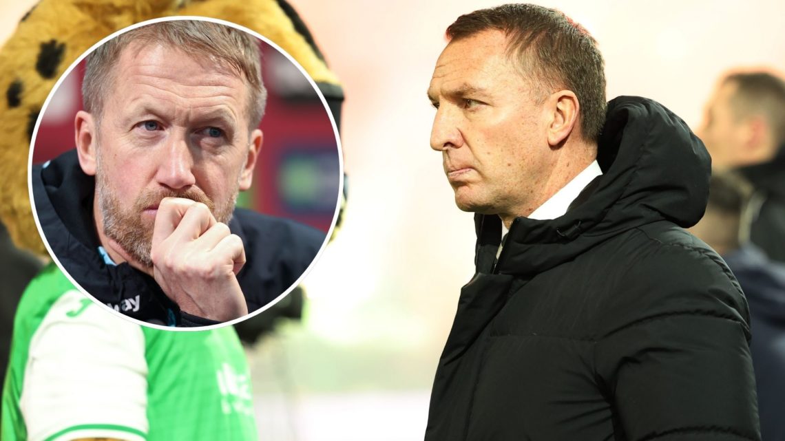 Celtic boss Brendan Rodgers looks concerned. Inset, West Ham manager Graham Potter deep in thought.
