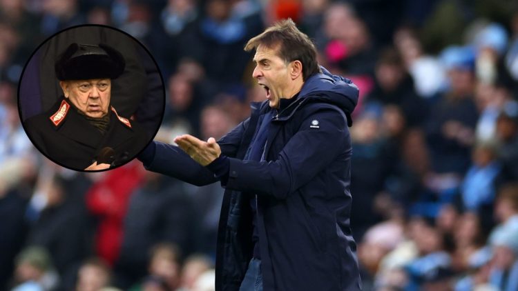 Former West Ham United head coach Julen Lopetegui screaming, main image. West Ham co-owner David Sullivan, inset.