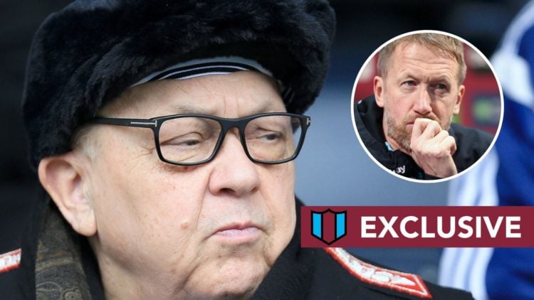 West Ham majority owner David Sullivan. Inset, Hammers boss Graham Potter.