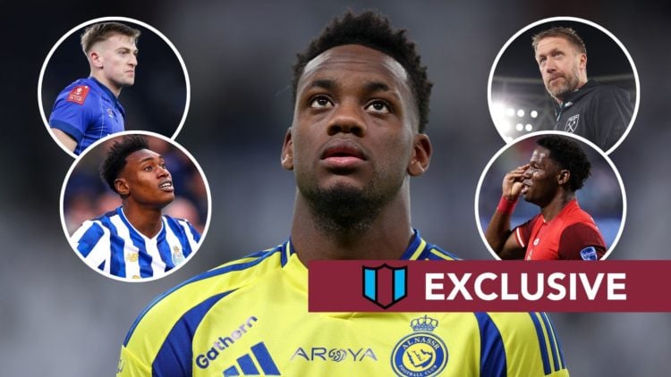 Al-Nassr striker Jhon Duran. Inset, Ipswich Town forward Liam Delap, Porto's Samu Omorodion, West Ham boss Graham Potter and Lille star Jonathan Da...