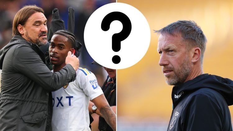 Split image of Graham Potter, Head coach of West Ham United, right, and Leeds United manager Daniuel Farke, left.