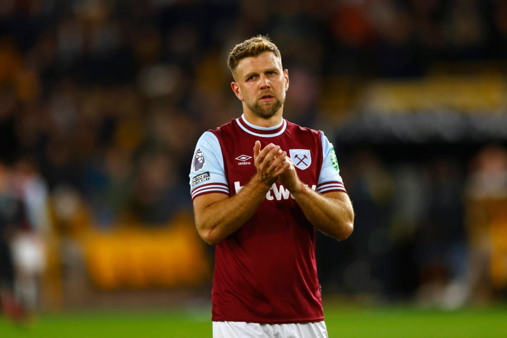 West Ham striker Niclas Fullkrug applauds the club's fans