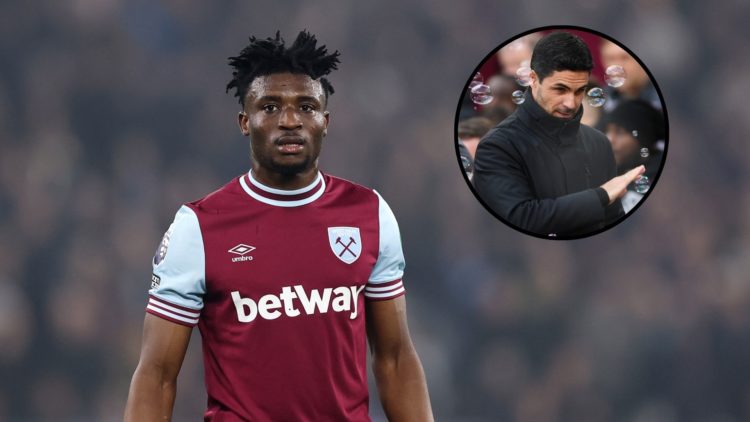 West Ham United forward Mohammed Kudus, main image, and Arsenal manager Mikel Arteta, inset.