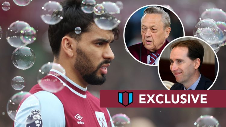West Ham star Lucas Paqueta. Inset, Hammers majority owner David Sullivan and FA chief Mark Bullingham.