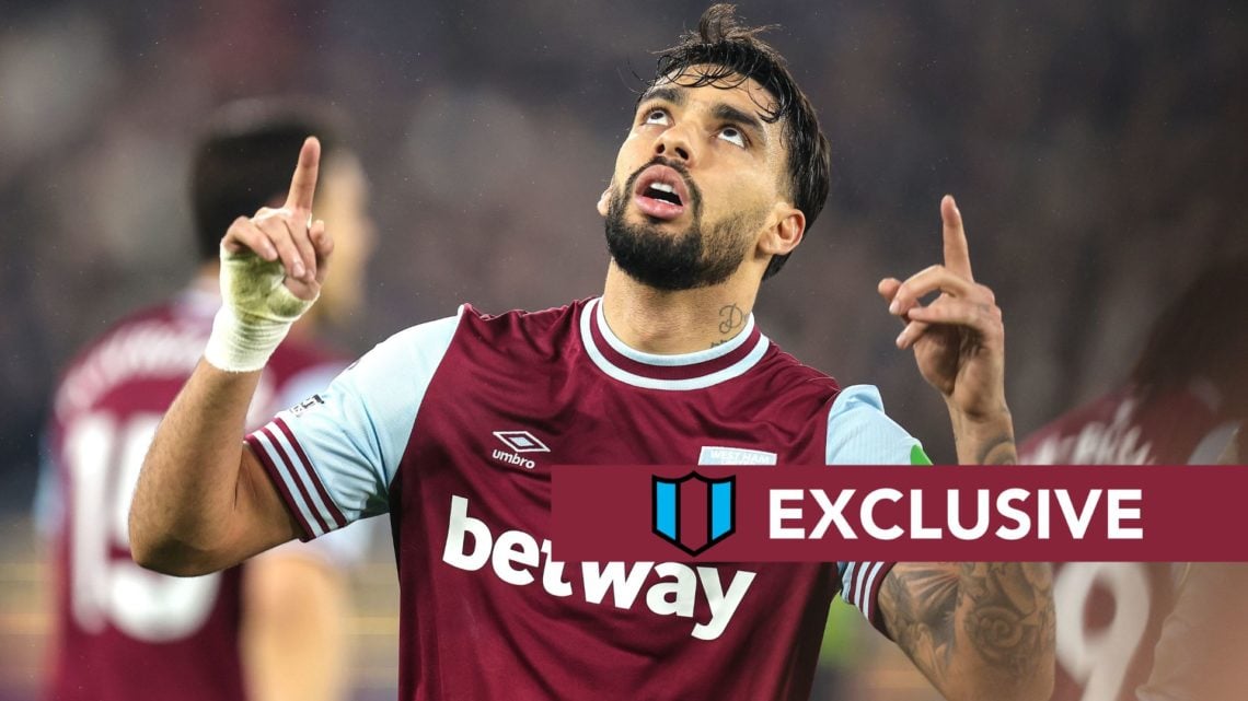 West Ham star Lucas Paqueta points to the heavens.
