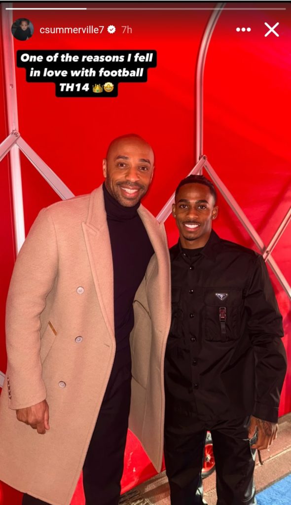 West Ham star Crysencio Summerville attends Arsenal vs Real Madrid Champions League quarter-final and meets hero Thierry Henry.