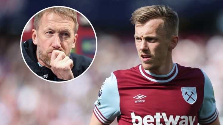 West Ham midfielder James Ward-Prowse. Inset, Hammers head coach Graham Potter.