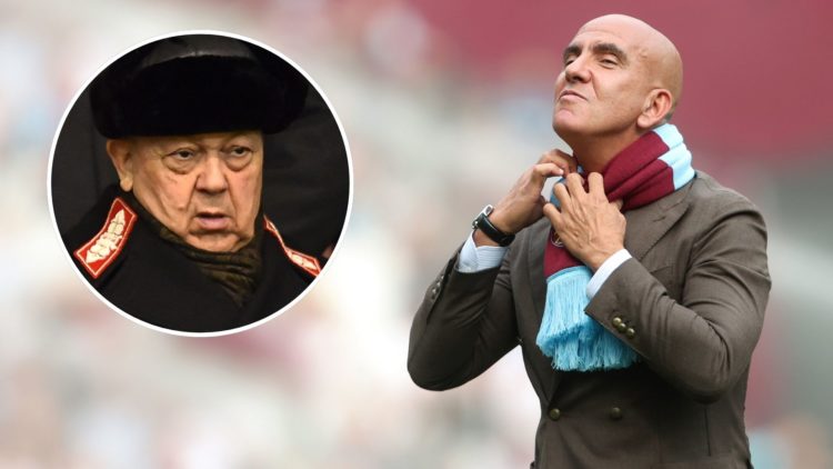 West Ham legend Paolo Di Canio at the London Stadium. Inset, Hammers majority owner David Sullivan.