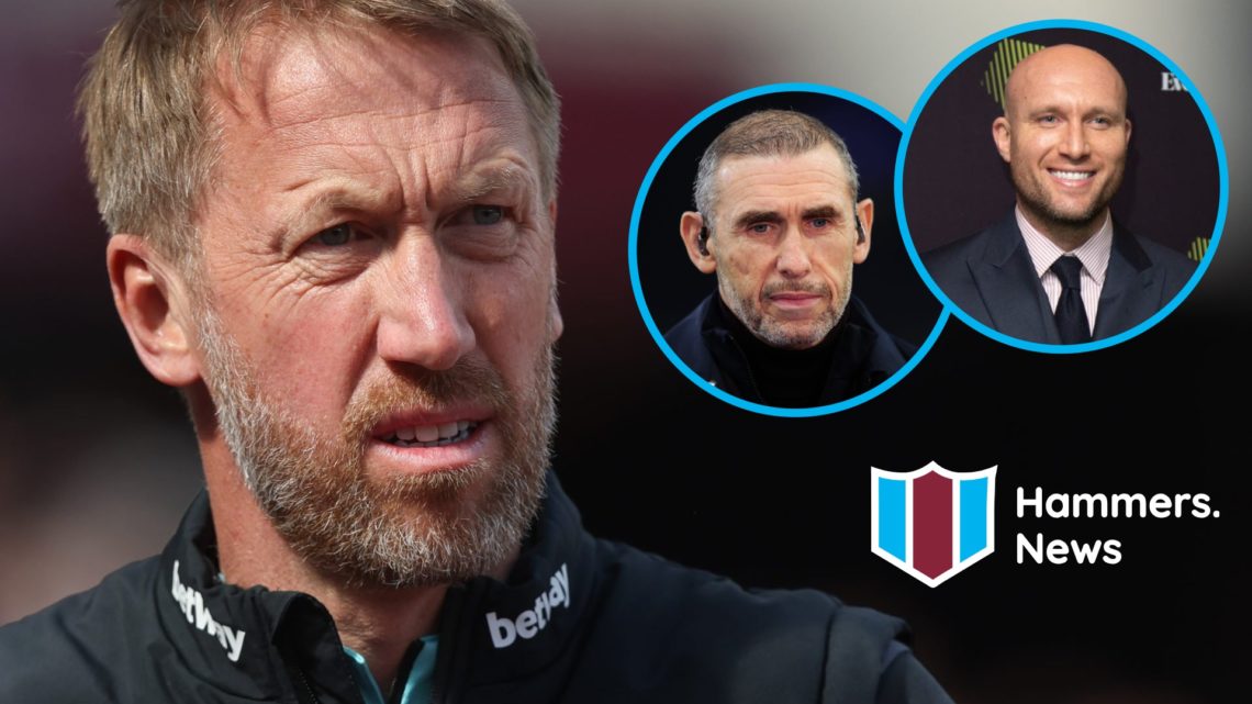 West Ham head coach Graham Potter. Inset, pundits Martin Keown and former Hammers striker Dean Ashton