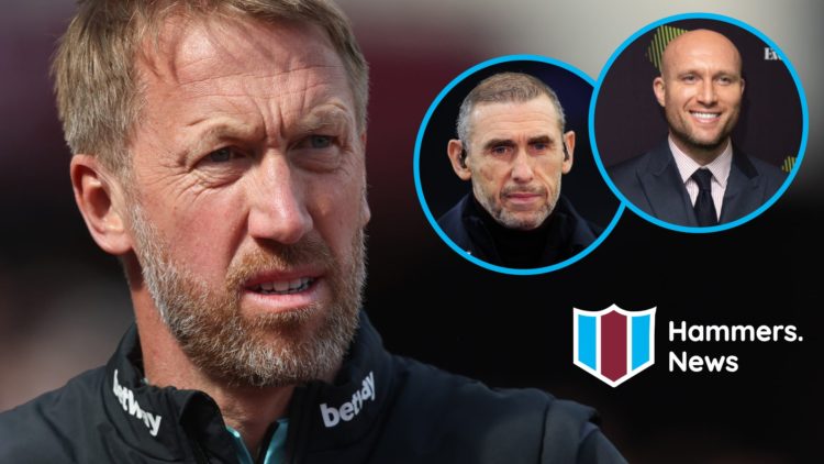 West Ham head coach Graham Potter. Inset, pundits Martin Keown and former Hammers striker Dean Ashton