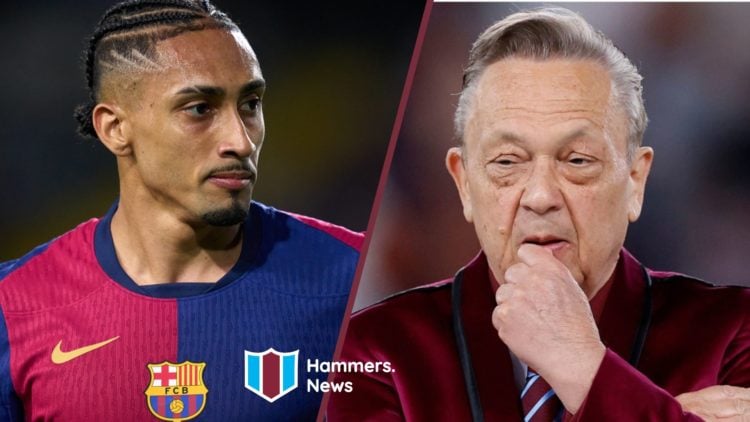 Barcelona star Raphinha and West Ham majority owner David Sullivan deep in thought.