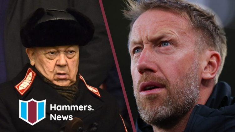 West Ham majority owner David Sullivan and a shocked Hammers head coach Graham Potter