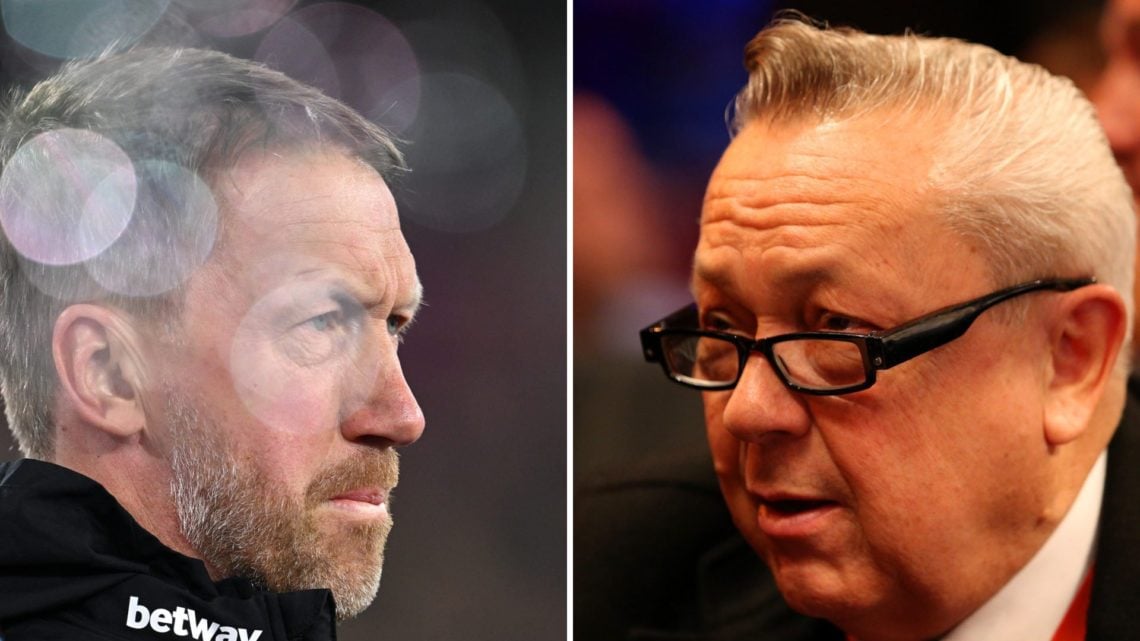 West Ham United head coach Graham Potter, left, and West Ham United majority shareholder David Sullivan, right.