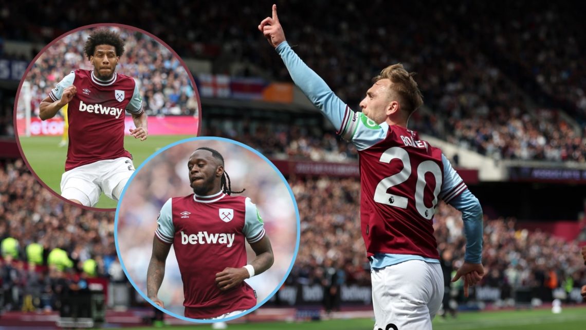 Main image, Jarrod Bowen of West Ham United celebrates scoring his team's first goal during the Premier League match between West Ham United FC and...