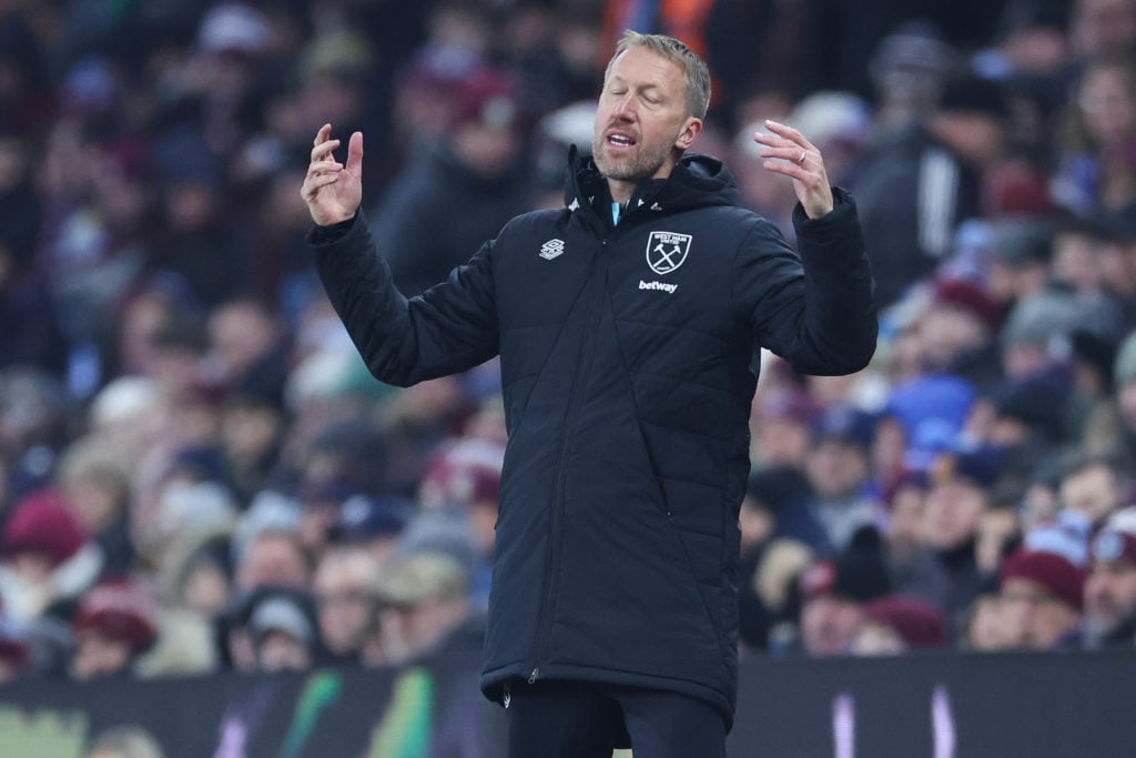 West Ham head coach Graham Potter looks dejected on the sidelines