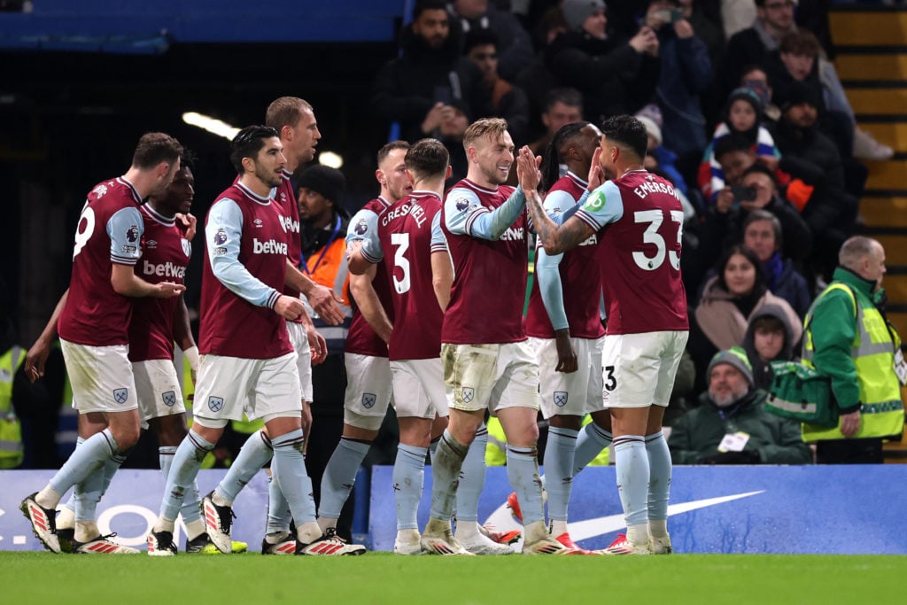 Jarrod Bowen celebrates during Chelsea FC v West Ham United FC - Premier League