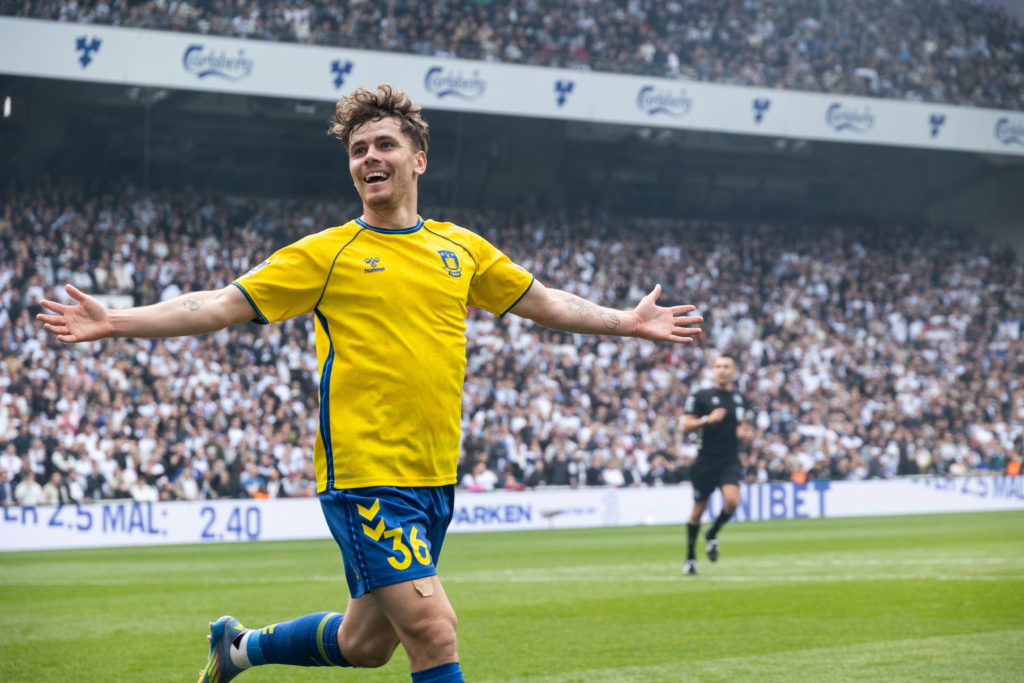 Mathias Kvistgaarden of Brøndby IF celebrates after scoring