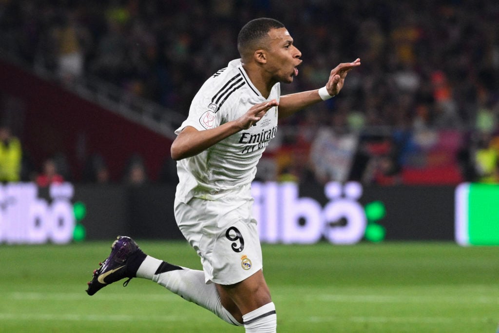 Kylian Mbappe scores against Barcelona for Real Madrid