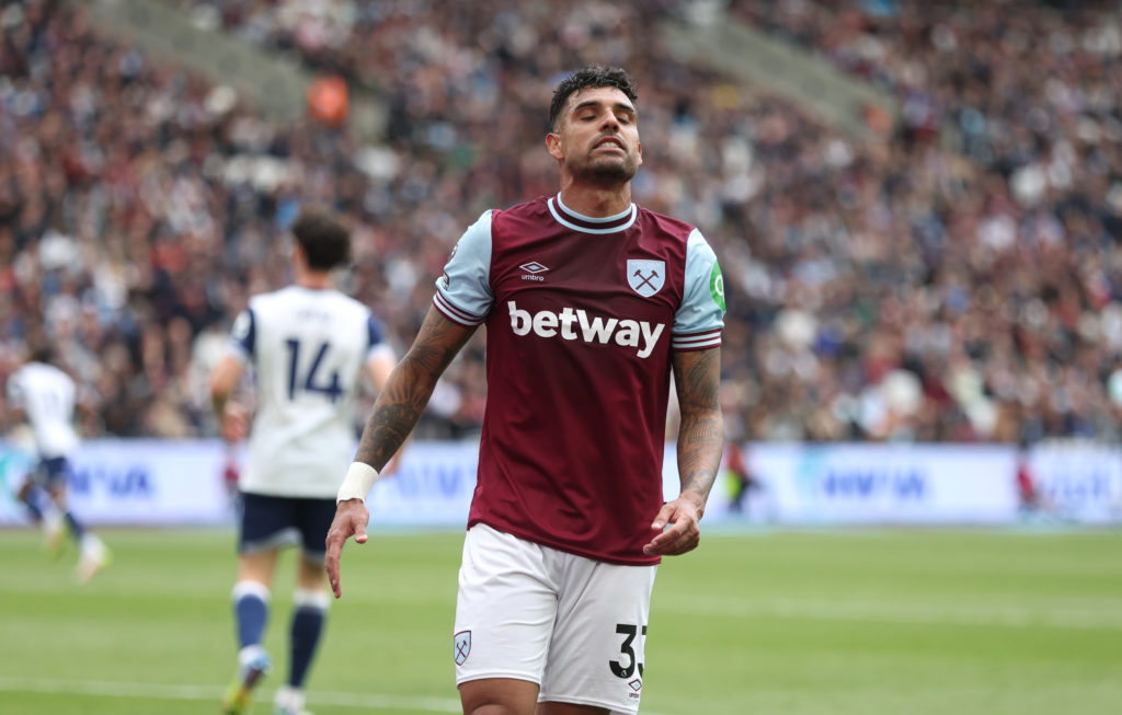 Emerson Palmieri in action during West Ham United FC v Tottenham Hotspur FC in the Premier League
