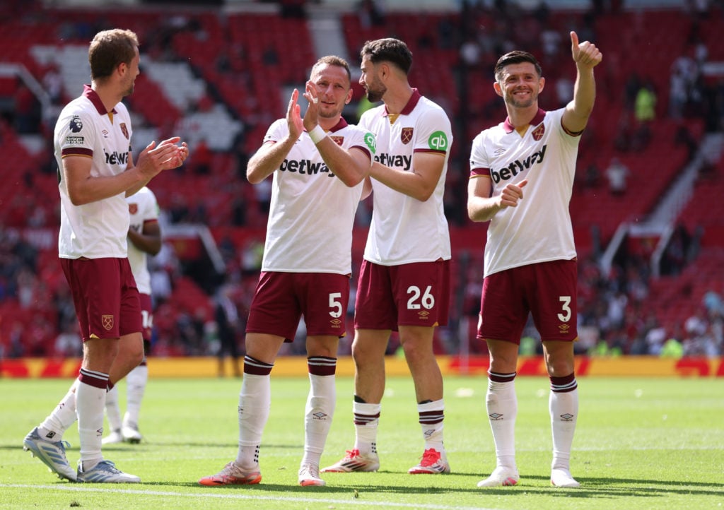 West Ham's Vladimir Coufal, Max Kilman and Aaron Cresswell following the Premier League match against Manchester United