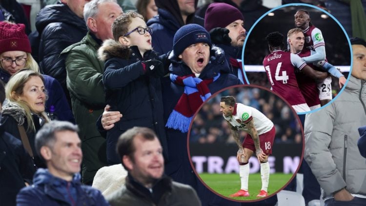 Main image, West Ham fans yawn during the Premier League match between West Ham United and Brighton & Hove Albion at London Stadium on January 2, 2...