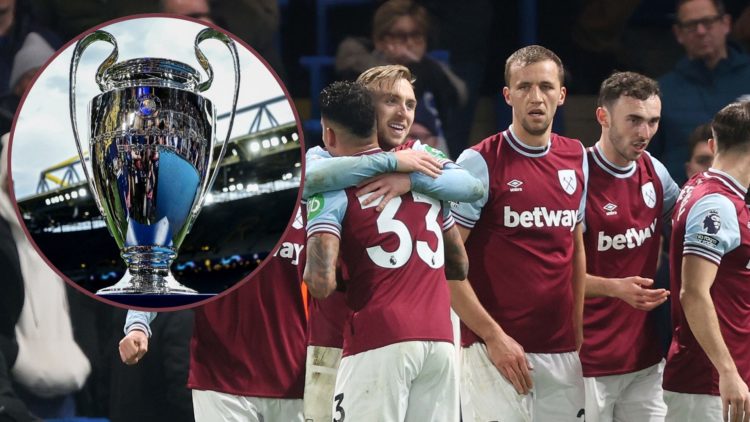 Main image, Jarrod Bowen of West Ham United goal celebration with Emerson Palmieri of West Ham United after scoring a goal to put West Ham United 1...