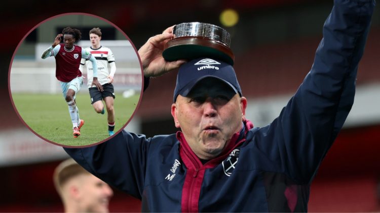 Main image, West Ham United youth coach Mark Phillips celebrates during the FA Youth Cup Final match between Arsenal U18 and West Ham United U18 at...