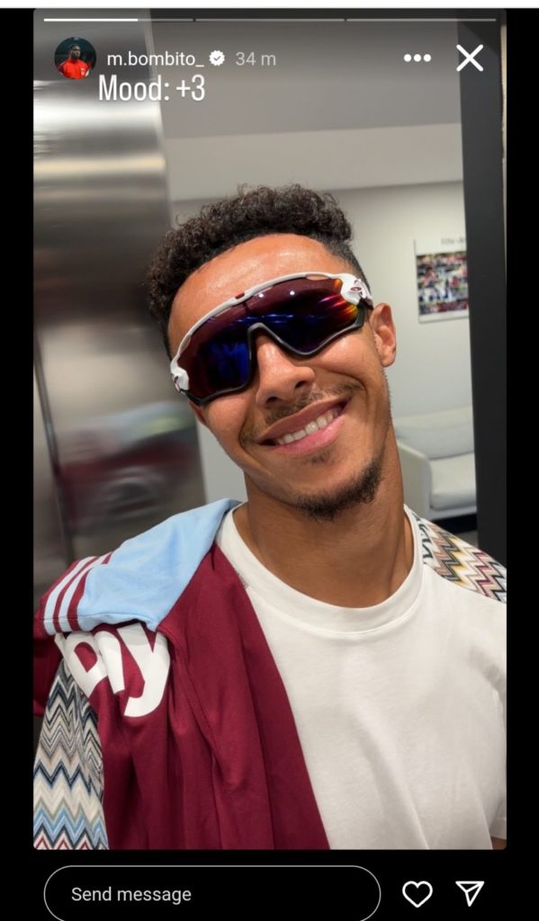 Moise Bombito shares picture of Nice teammate Sofiane Diop with West Ham shirt on Instagram.