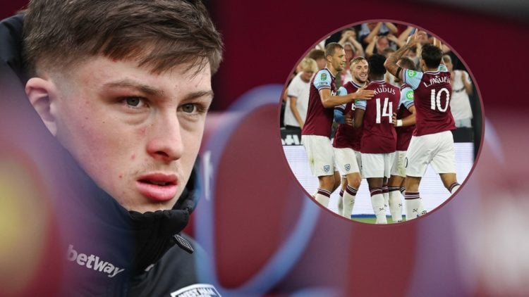 Main image, Ollie Scarles of West Ham United during the Premier League match between West Ham United FC and Brentford FC at London Stadium on Febru...