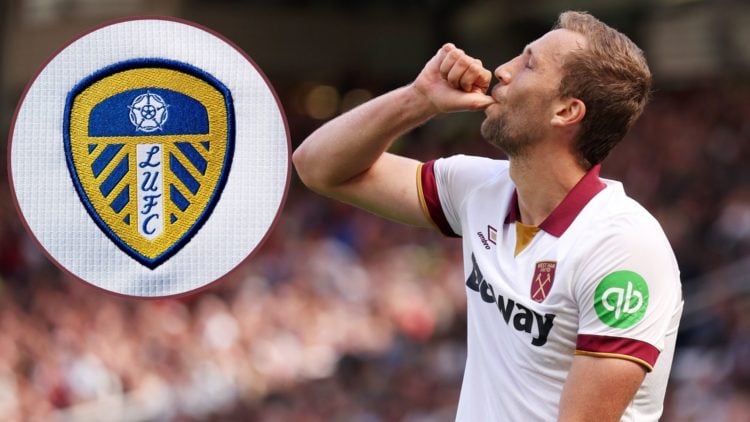 Main image, Tomas Soucek of West Ham United celebrates after scoring a goal tgo make it 0-1 during the Premier League match between Manchester Unit...