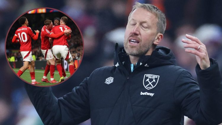 Main image, Graham Potter, head coach of West Ham United, looks dejected during the Emirates FA Cup Third Round match between Aston Villa and West ...