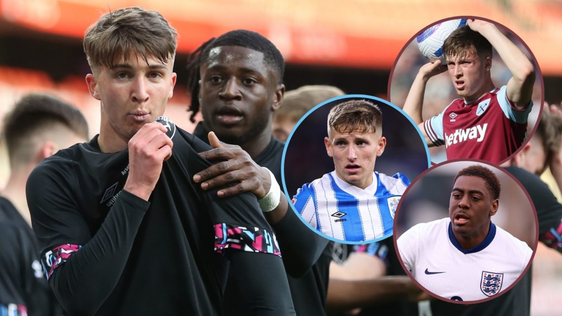 Main image, West Ham United's George Earthy celebrates scoring his side's first goal during the FA Youth Cup Final match between Arsenal U18 and We...