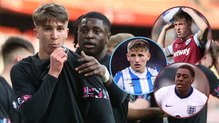 Main image, West Ham United's George Earthy celebrates scoring his side's first goal during the FA Youth Cup Final match between Arsenal U18 and We...