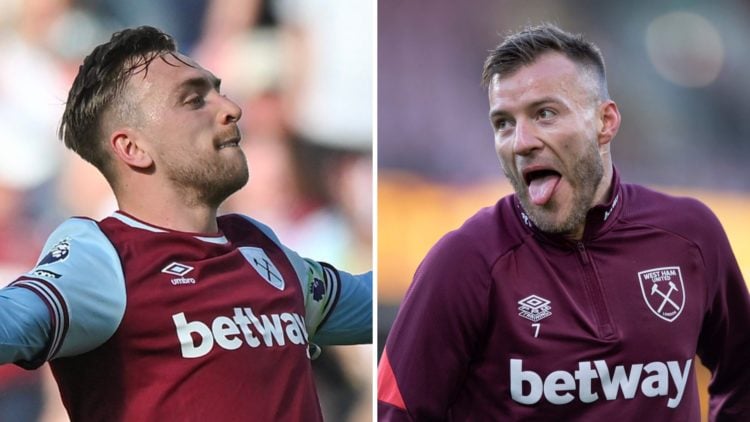 Split image showing West Ham forward Jarrod Bowen and his former teammate Andriy Yarmolenko