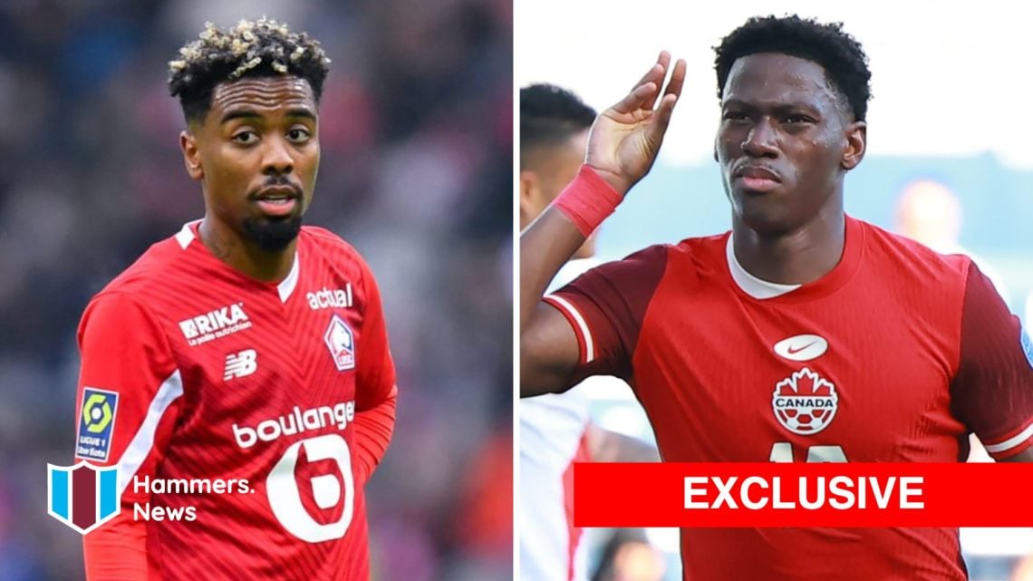 Split image showing Lille midfielder Angel Gomes and Jonathan David in action for Canada