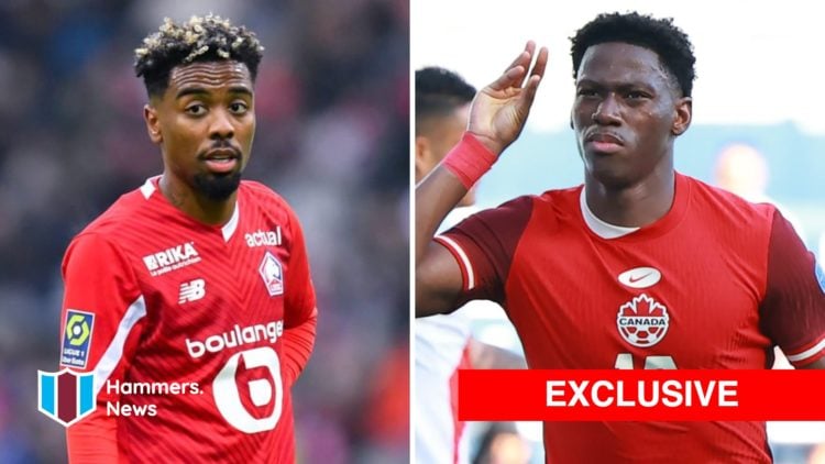 Split image showing Lille midfielder Angel Gomes and Jonathan David in action for Canada