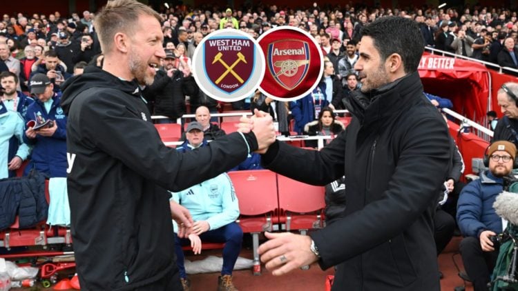 West Ham head coach Graham Potter embraces Arsenal boss Mikel Arteta