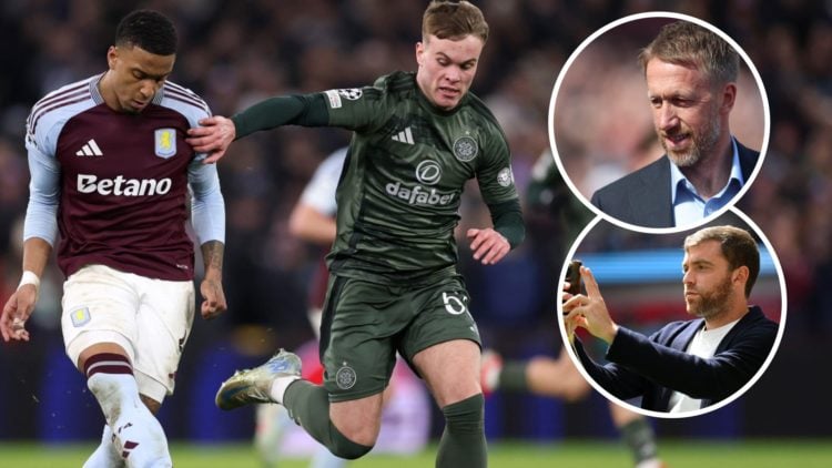 Daniel Cummings in action for Celtic. Inset, West Ham head coach Graham Potter and reporter Fabrizio Romano