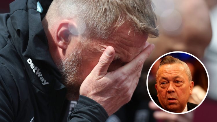 West Ham head coach Graham Potter feels the strain. Inset, Hammers chief David Sullivan