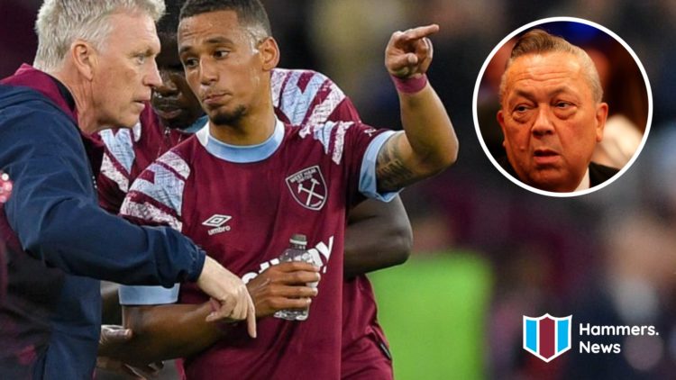 David Moyes and defender Thilo Kehrer during their time together at West Ham. Inset, Hammers majority owner David Sullivan
