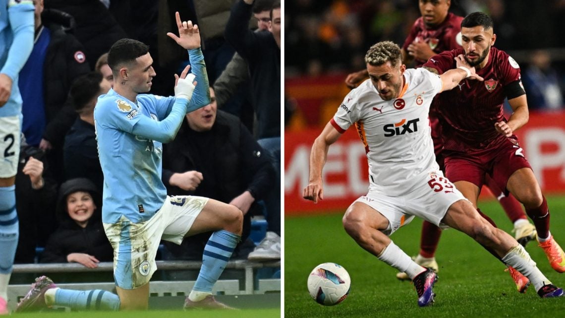Split image showing Manchester City star Phil Foden and Galatasaray forward Baris Alper Yilmaz