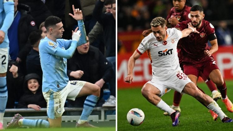 Split image showing Manchester City star Phil Foden and Galatasaray forward Baris Alper Yilmaz