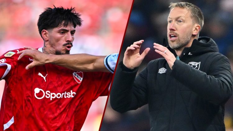 Split image showing Independiente defender Kevin Lomonaco and West Ham manager Graham Potter
