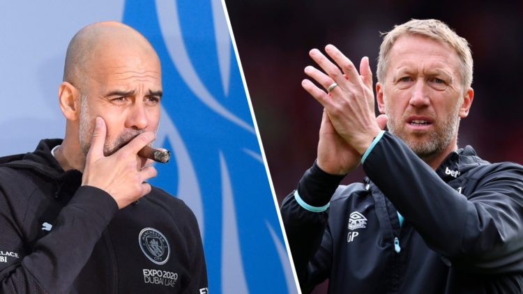 Manchester City boss Pep Guardiola and West Ham head coach Graham Potter