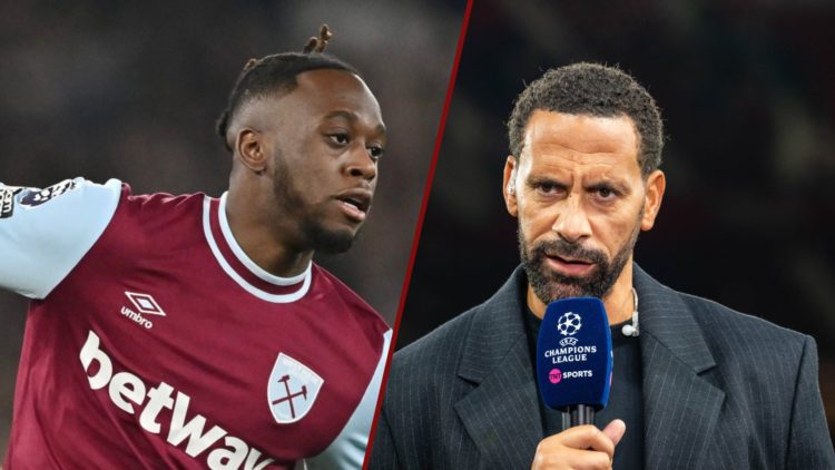 Split image showing West Ham defender Aaron Wan-Bissaka and Man United legend Rio Ferdinand