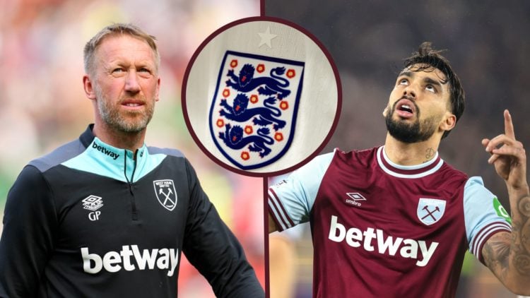 West Ham head coach Graham Potter and star Lucas Paqueta. Inset, the English Football Association crest