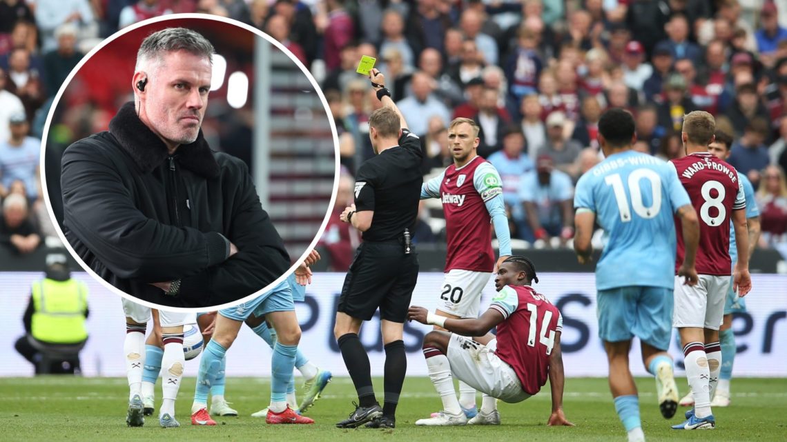 West Ham in action against Nottingham Forest. Inset, pundit Jamie Carragher