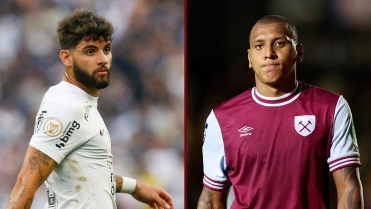 Split image showing Corinthians striker Yuri Alberto and West Ham defender Luizao