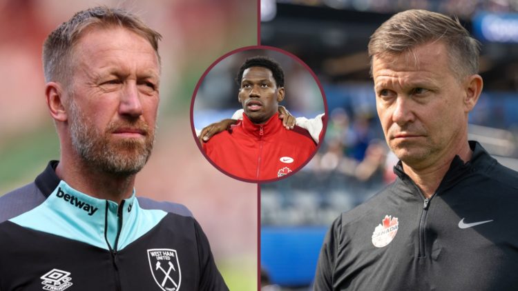 West Ham head coach Graham Potter and Canada boss Jesse Marsch. Inset, Canada striker Jonathan David